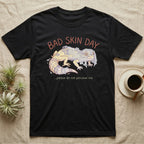 Black t-shirt with leopard gecko illustration and text "BAD SKIN DAY".