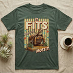 Box Turtle Enclosure Upgrade T-Shirt in Military Green — Engraved box turtle sitting beside a huge planted glass terrarium under fat IT FITS club lettering.