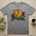 Gray t-shirt with a yellow rat and roses, "Pocket Puppy Club" banner.
