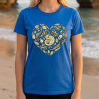 Heart Shaped Animal and Floral Design on Blue Shirt