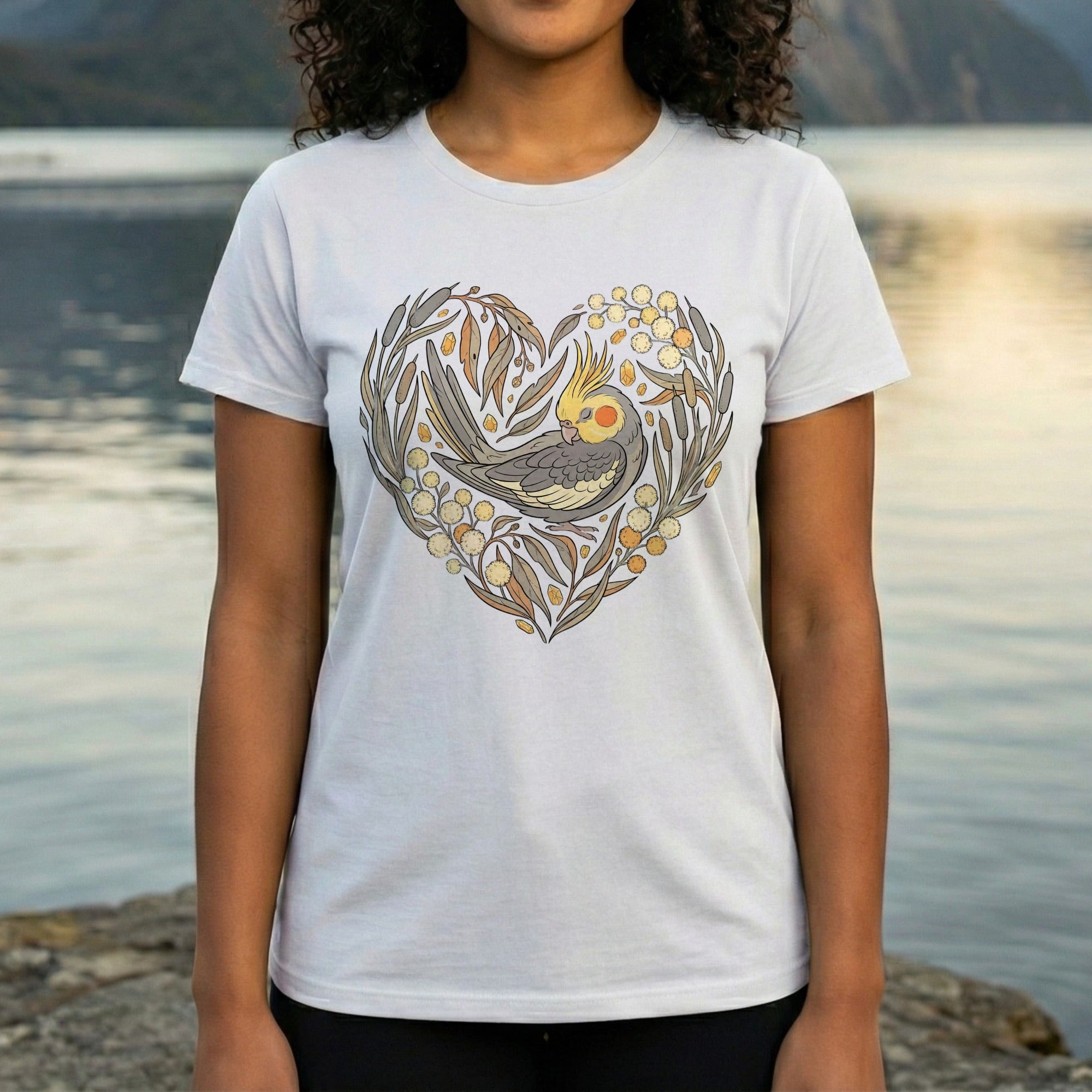 Heart Shaped Cockatiel Graphic Shirt Bird Design Top