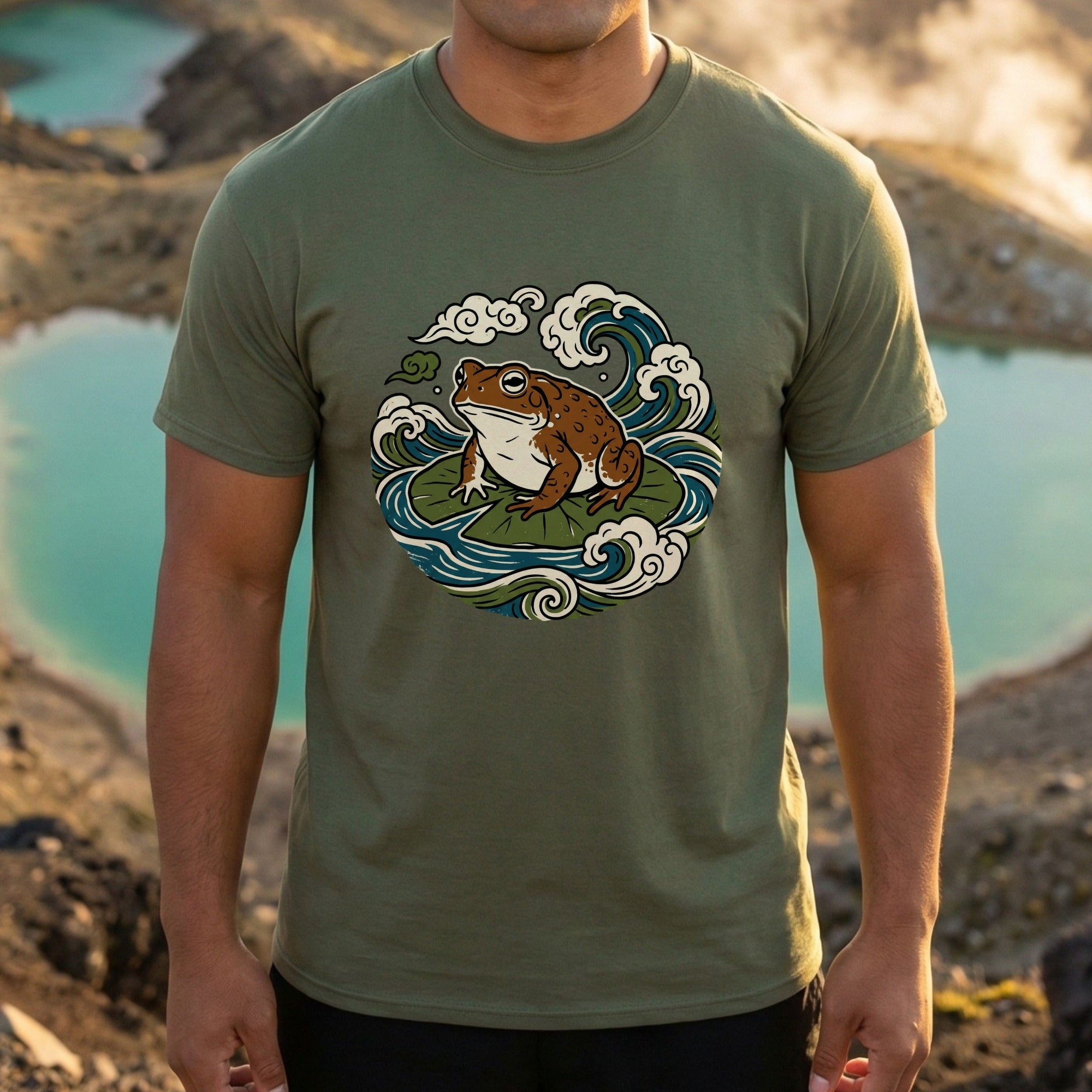 Frog on Lily Pad Japanese Art T-Shirt