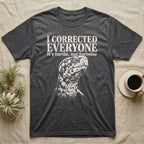 Box Turtle I Was Marinating T-Shirt in Dark Heather — One-ink white eastern box turtle portrait on black, blotched head and neck, under the words I WAS MARINATING and it's called a soak.