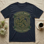 Ball Python Breeder Crest T-Shirt in Navy — Vintage heraldic crest of a coiled morph ball python with captive bred captive proud banner text.