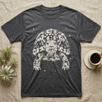 Eastern Box Turtle Bleach T-Shirt in Dark Heather — Eastern box turtle facing forward, its domed shell and legs emerging from pale bleach spatter on a black ground.