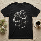 California Kingsnake Coil T-Shirt in Black — Cream rim-light drawing of a coiled California kingsnake on near-black, its banding tracing the coil