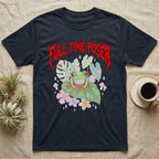 Red-Eyed Tree Frog Feral T-Shirt in Navy — Red-eyed tree frog on a leaf in a pastel jungle scene under a spiky red metal wordmark reading FULL-TIME POSER.