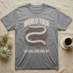 African Millipede World Tour T-Shirt in Sport Grey — Bootleg tour-merch halftone illustration of a giant African millipede as the headline act.