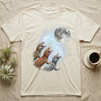 Gargoyle Gecko Moon Howl T-Shirt in Natural — Three Gargoyle Gecko colour morphs howling at a full moon over a nebula on a dark grey t-shirt.