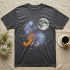Western Hognose Snake Moon Howl T-Shirt in Dark Heather — Three Western Hognose Snake colour morphs howling at a full moon over a nebula on a dark grey t-shirt.