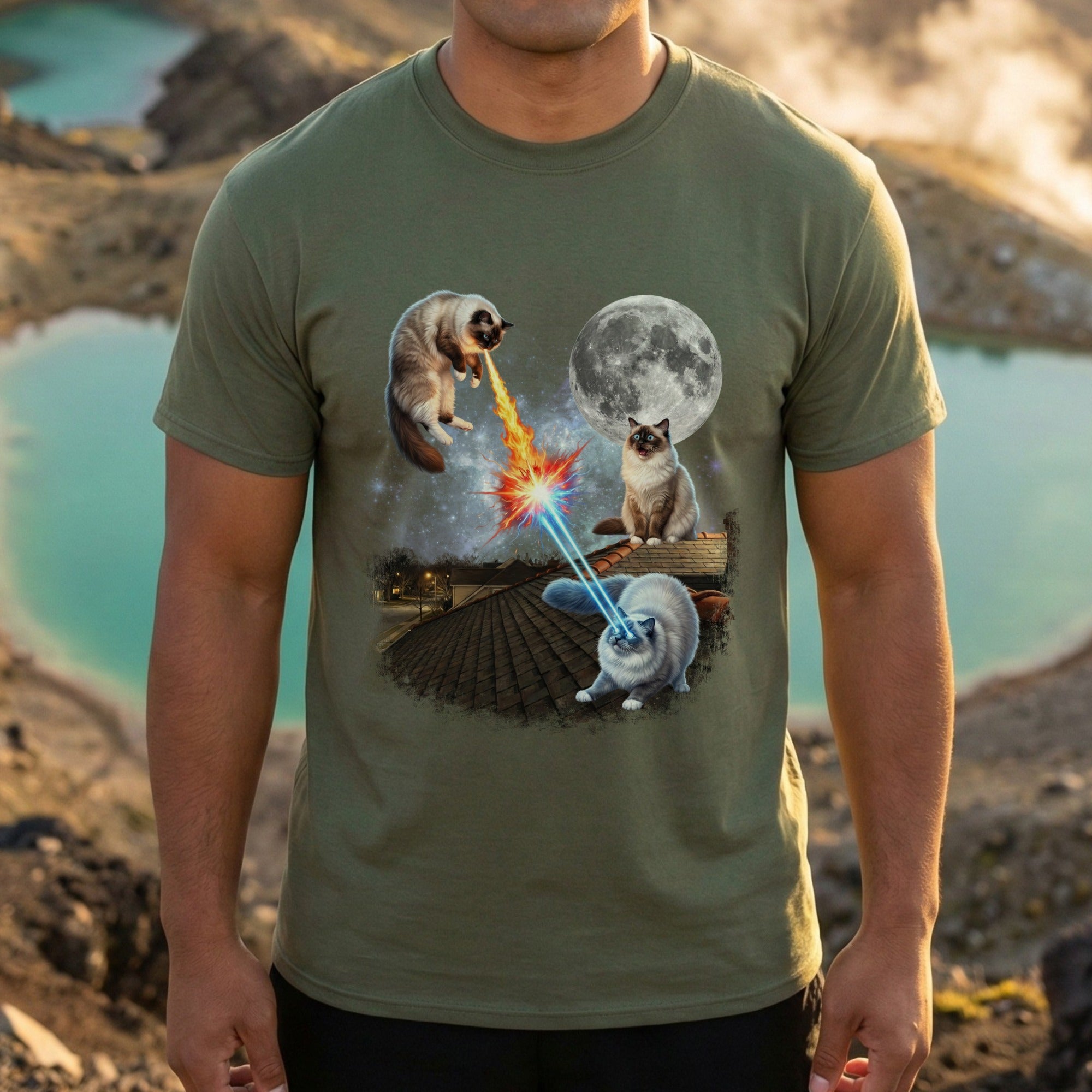 Space Battle Cats with Laser Eyes T-shirt