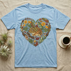 Light blue t-shirt with a frog and floral heart design.