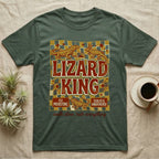 T-shirt featuring "Lizard King" text, two lizards, and a crown.