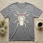 Gray t-shirt with a stylized white spider graphic with red accents.