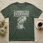 Box Turtle I Was Marinating T-Shirt in Military Green — One-ink white eastern box turtle portrait on black, blotched head and neck, under the words I WAS MARINATING and it's called a soak.
