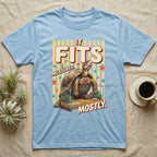 Box Turtle Enclosure Upgrade T-Shirt in Light Blue — Engraved box turtle sitting beside a huge planted glass terrarium under fat IT FITS club lettering.