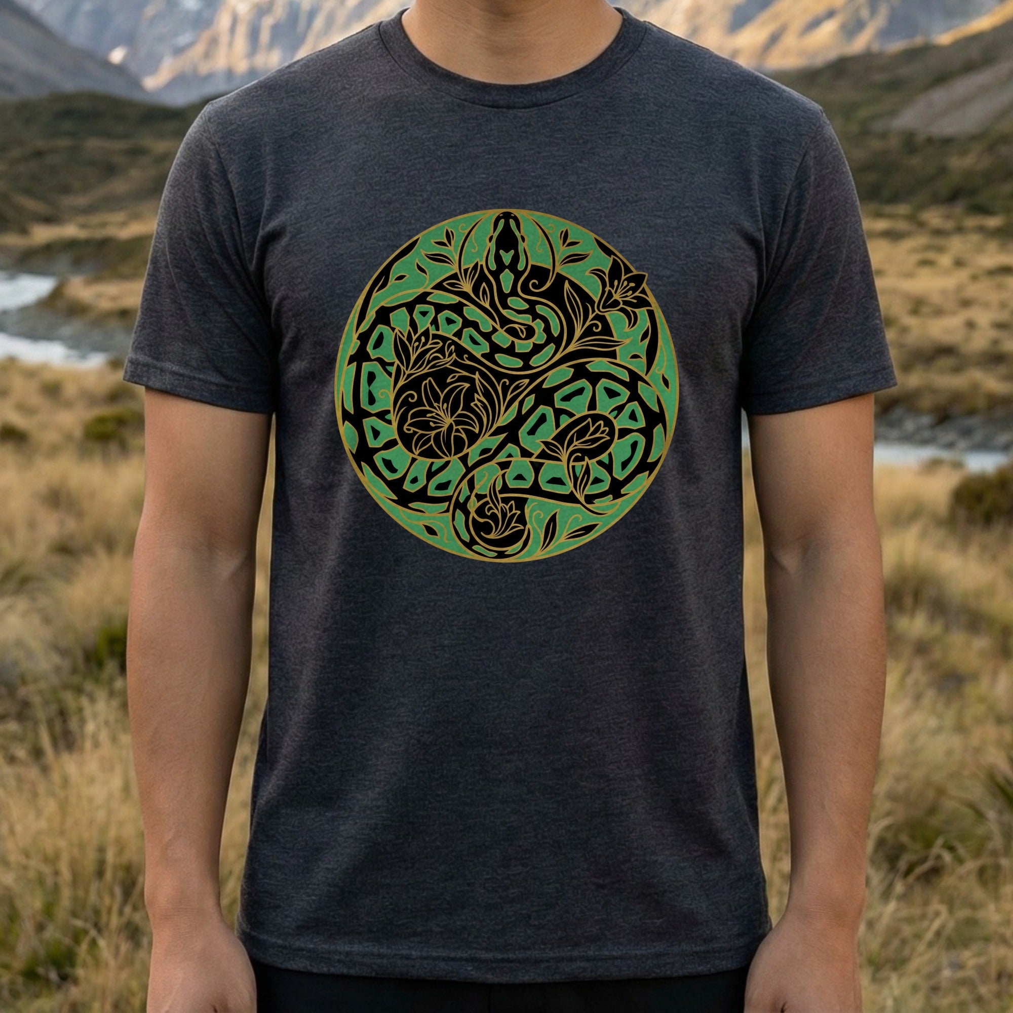 Snake and Floral Pattern Graphic Tee for Casual Wear