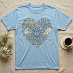 Light blue t-shirt with a heart-shaped nature design featuring a beetle.