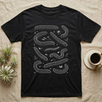 Giant Millipede Imposter T-Shirt in Black — A naturalist plate of engraved giant African millipedes with one centipede hidden among them.