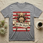 Tarantula We The Peeps T-Shirt in Sport Grey — Detailed tarantula over a distressed striped flag holding a banner scroll reading We The Peeps.