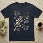 Veiled Chameleon The Strike T-Shirt in Navy — Ukiyo-e style woodblock illustration of a veiled chameleon mid-tongue-strike among foliage.