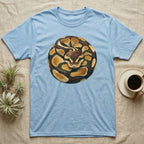 Light blue t-shirt with a coiled snake design in the center.