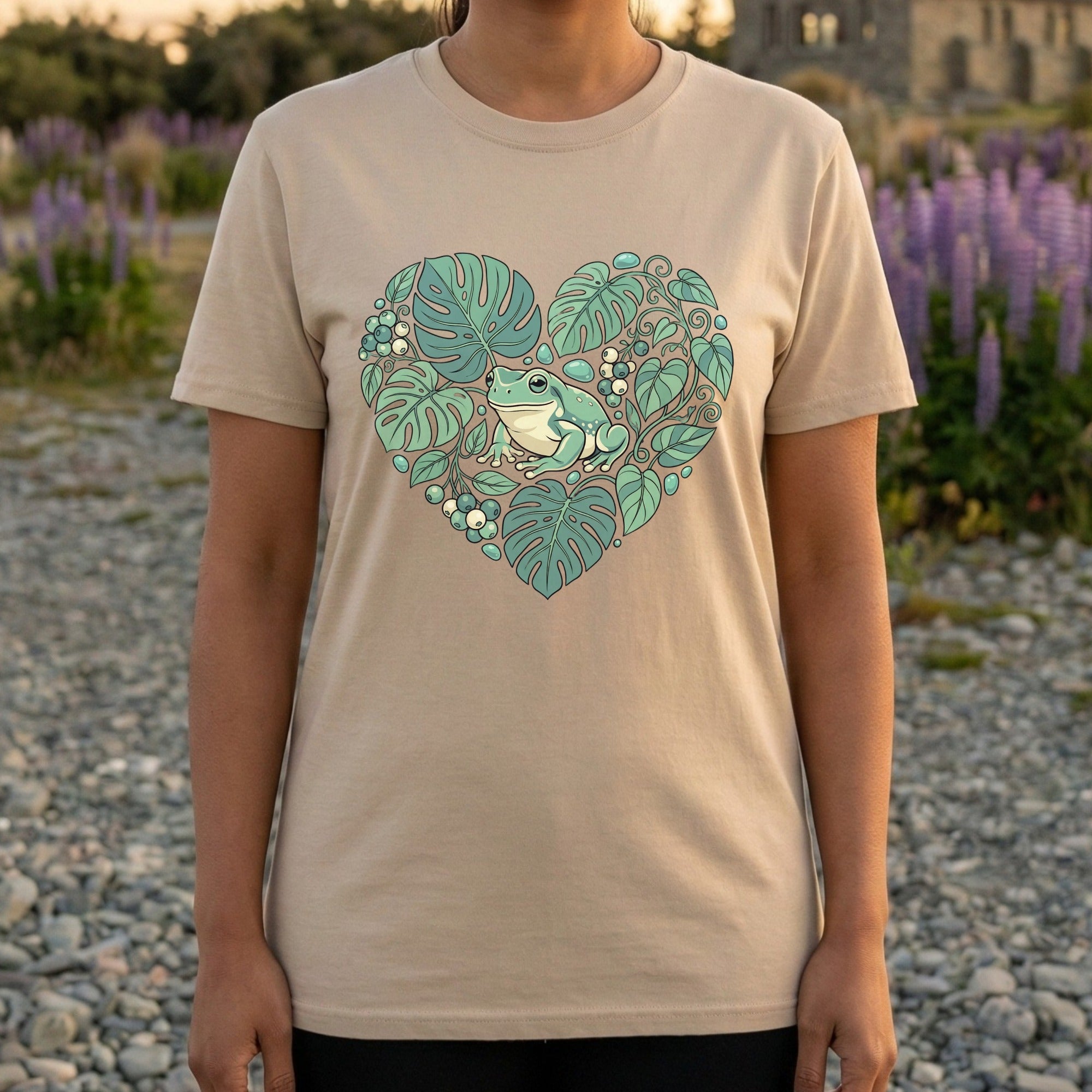 Cute Frog Inside Heart with Leaves T-Shirt Product