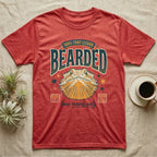 Red t-shirt with "BEARDED" text, lizard graphic, and "Boss moves only" slogan.