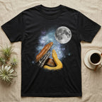 Kenyan Sand Boa Moon Howl T-Shirt in Black — Three Kenyan Sand Boa colour morphs howling at a full moon over a nebula on a dark grey t-shirt.