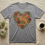 Grey t-shirt with a heart-shaped succulent and bearded dragon design.
