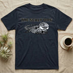 Black t-shirt with white lizard graphic and "THE SCALY DOG" text.