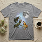 Leachianus Gecko Moon Howl T-Shirt in Sport Grey — Three Leachianus Gecko colour morphs howling at a full moon over a nebula on a dark grey t-shirt.