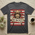 Tarantula We The Peeps T-Shirt in Dark Heather — Detailed tarantula over a distressed striped flag holding a banner scroll reading We The Peeps.