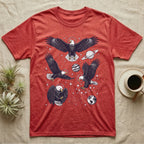 T-shirt with four eagles in space, planets, and stars.