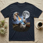 Siamese cats with laser eyes on a rooftop with a full moon and fiery breath.