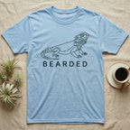 Light blue t-shirt with black bearded dragon graphic and "BEARDED" text.