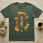 T-shirt with a graphic of lions in space among planets and stars.