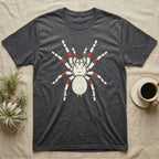 Dark grey t-shirt with a white spider graphic and red-tipped legs.