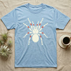 Light blue t-shirt with a white spider graphic featuring red accents.
