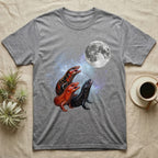 Fire Skink Moon Howl T-Shirt in Sport Grey — Three Fire Skink colour morphs howling at a full moon over a nebula on a dark grey t-shirt.