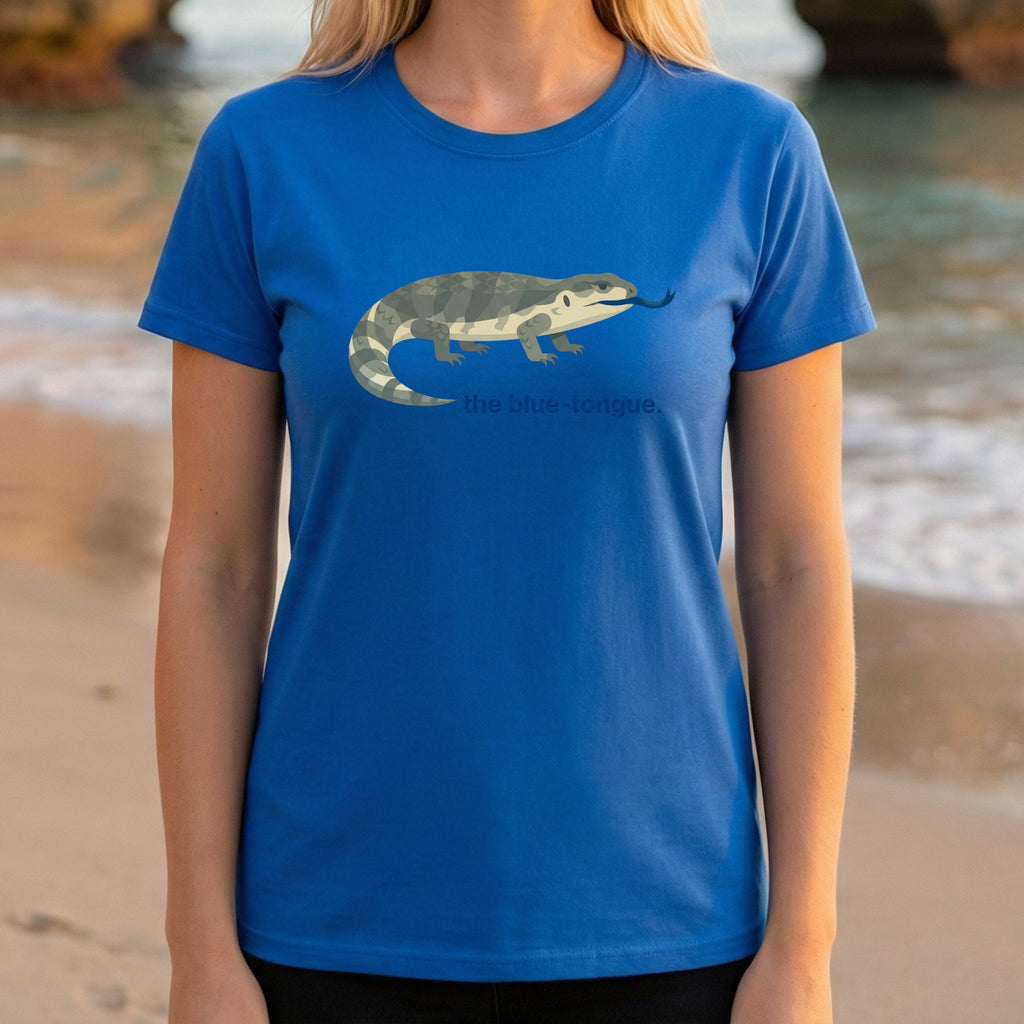 Blue T-Shirt with Blue-Tongue Lizard Graphic Design