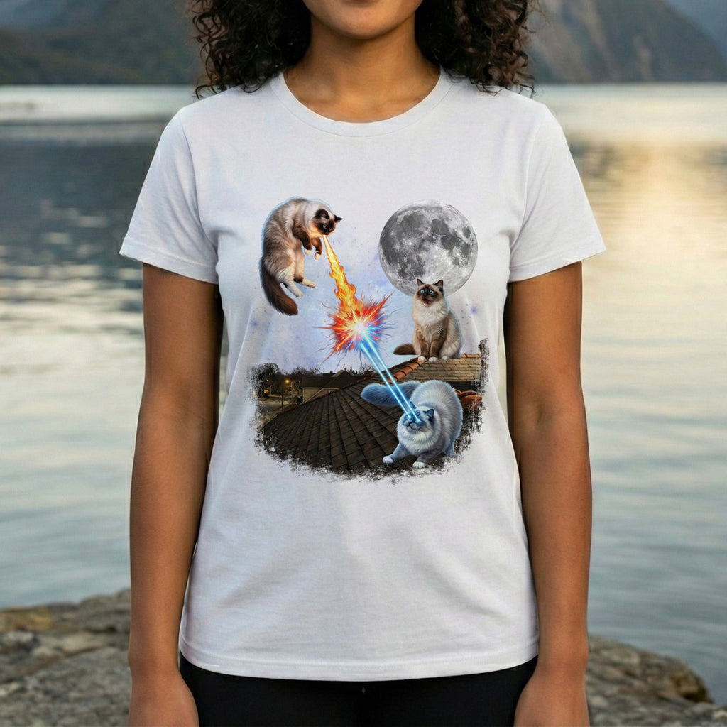 Cat Laser Eyes and Moonlight Graphic T-Shirt