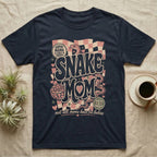 Serpent Mama Snake Mom graphic tee with checkered pattern and hearts.