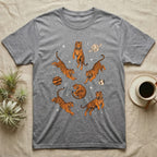T-shirt with cartoon tigers floating among planets and stars.