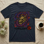 Navy t-shirt with a golden dragon graphic and Japanese text.