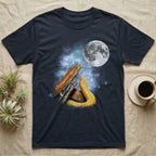 Kenyan Sand Boa Moon Howl T-Shirt in Navy — Three Kenyan Sand Boa colour morphs howling at a full moon over a nebula on a dark grey t-shirt.