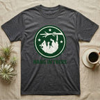 Dark gray t-shirt with sloth logo and "HANG IN THERE" text.