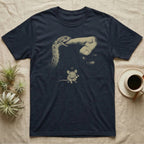 Hognose Finger Bite T-Shirt in Navy — Single-ink western hognose biting a fingertip while a winking mouse below gives a thumbs-up, on black.