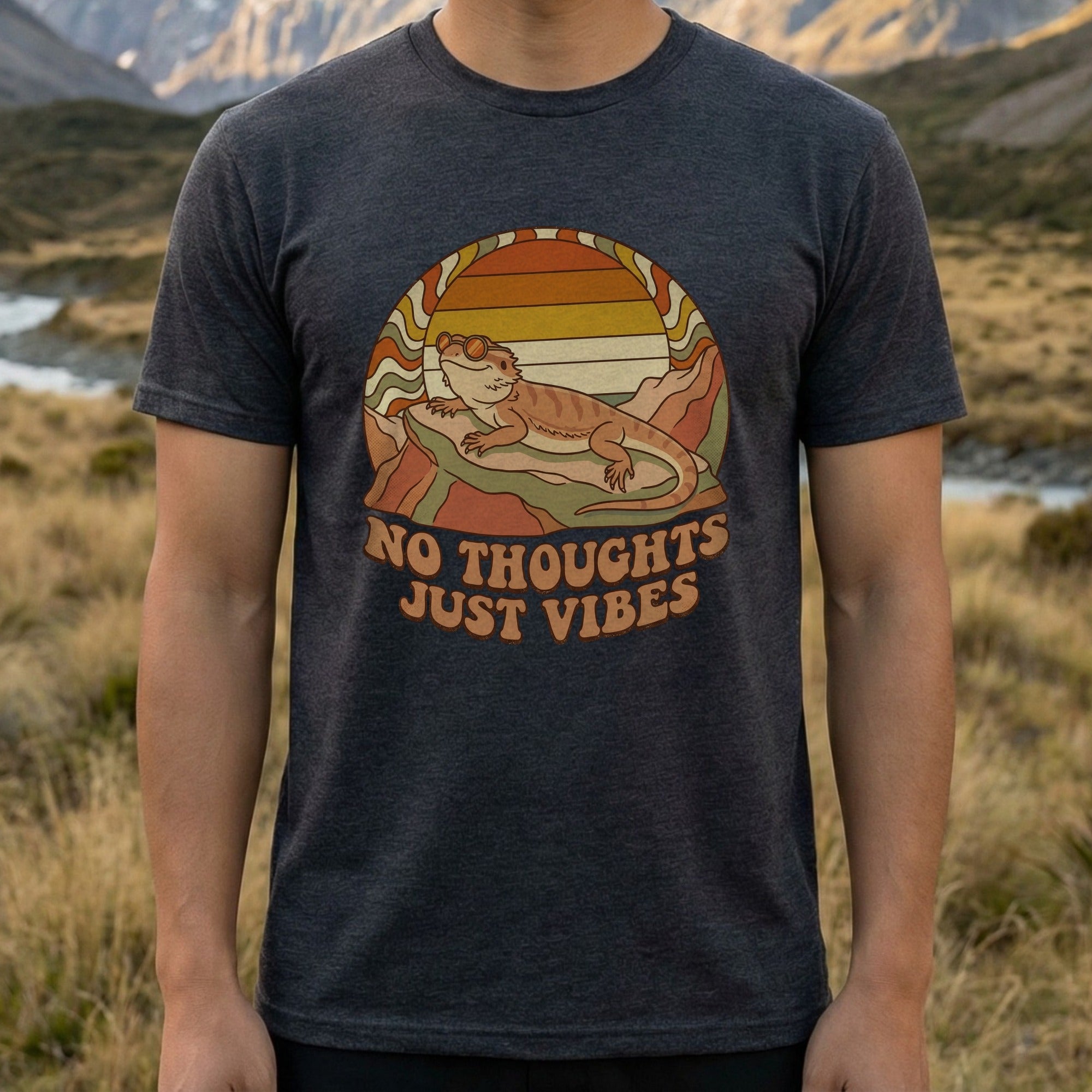 No Thoughts Just Vibes Retro Sunset Design Shirt
