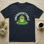 Frog wearing a crown on a lily pad with "Unfrogettable" text.